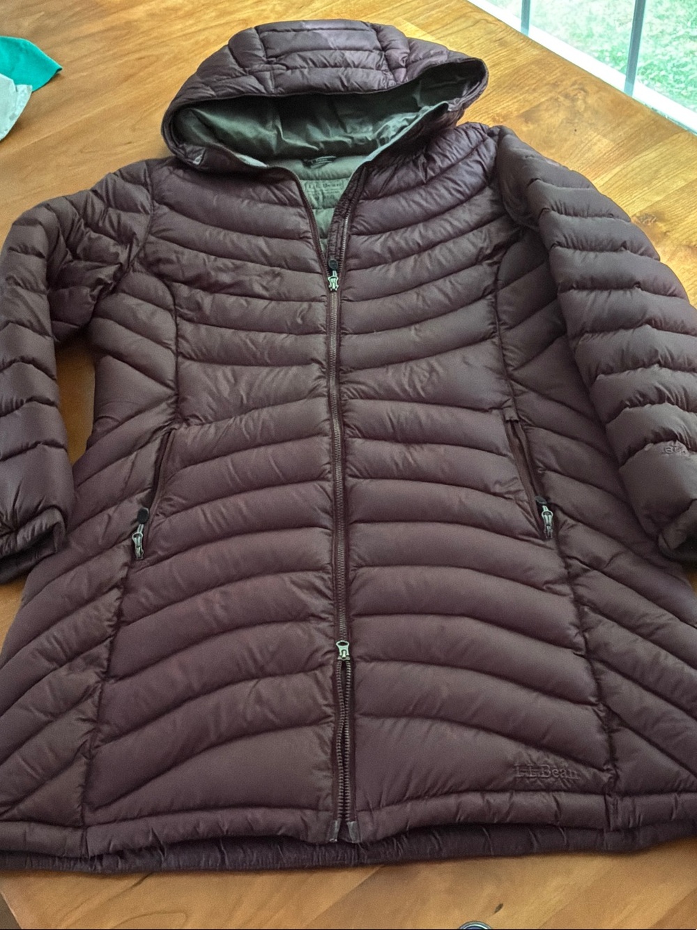 L.L. Bean Quilted Hooded Puffer Coat in Plum